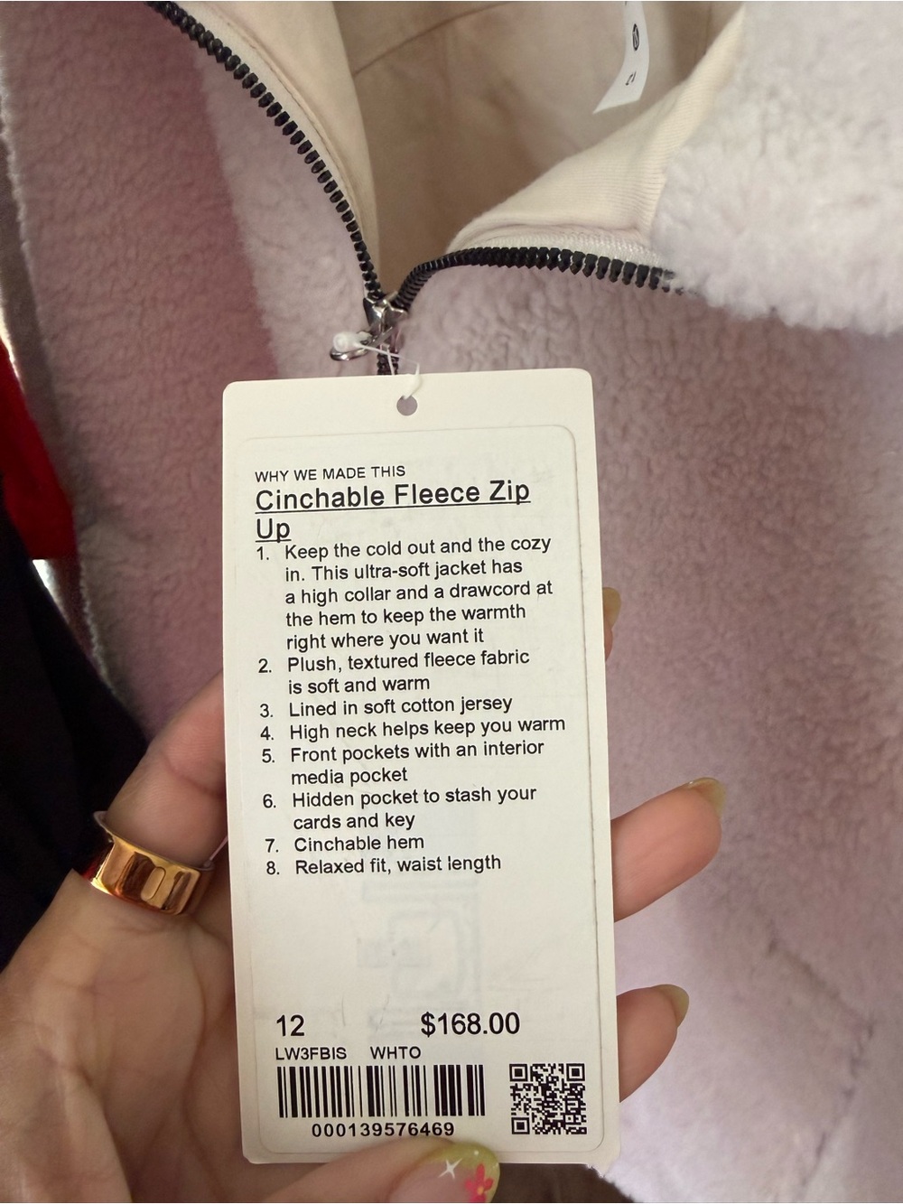 NWT Lululemon Cinchable Fleece Zip-Up in Bone Size 12 - Picture 3 of 7